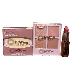 Mineral Fusion Pressed Powder Foundation Eyeshadow- & A Gem Lipstick Bundle. New
